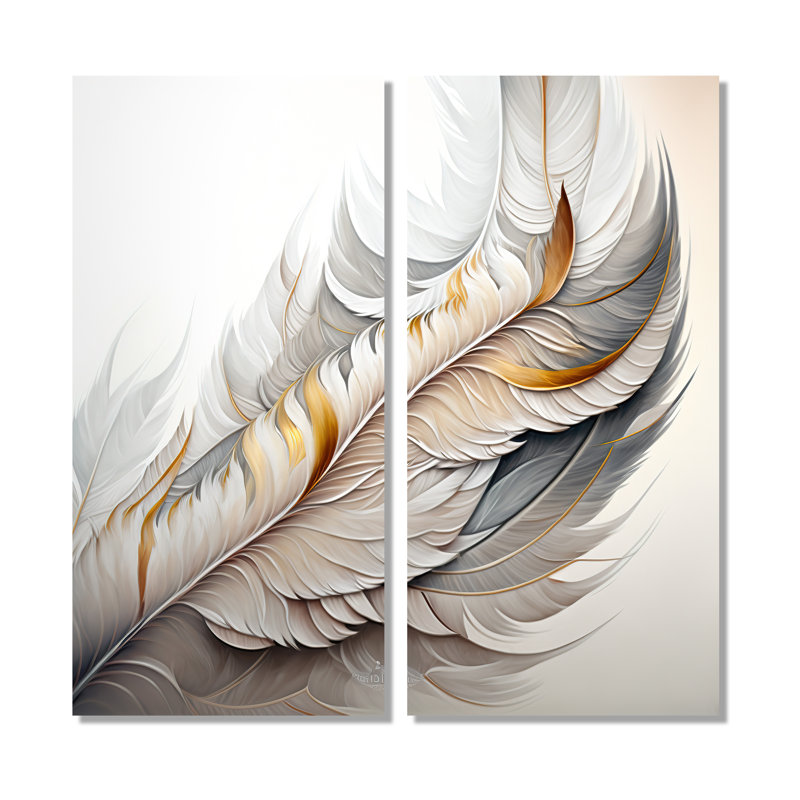 Plume blanche aquarelle - art mural blanc 2 pièces, H 32 po x l 32 po, Toile tendue, Ne s’applique pas