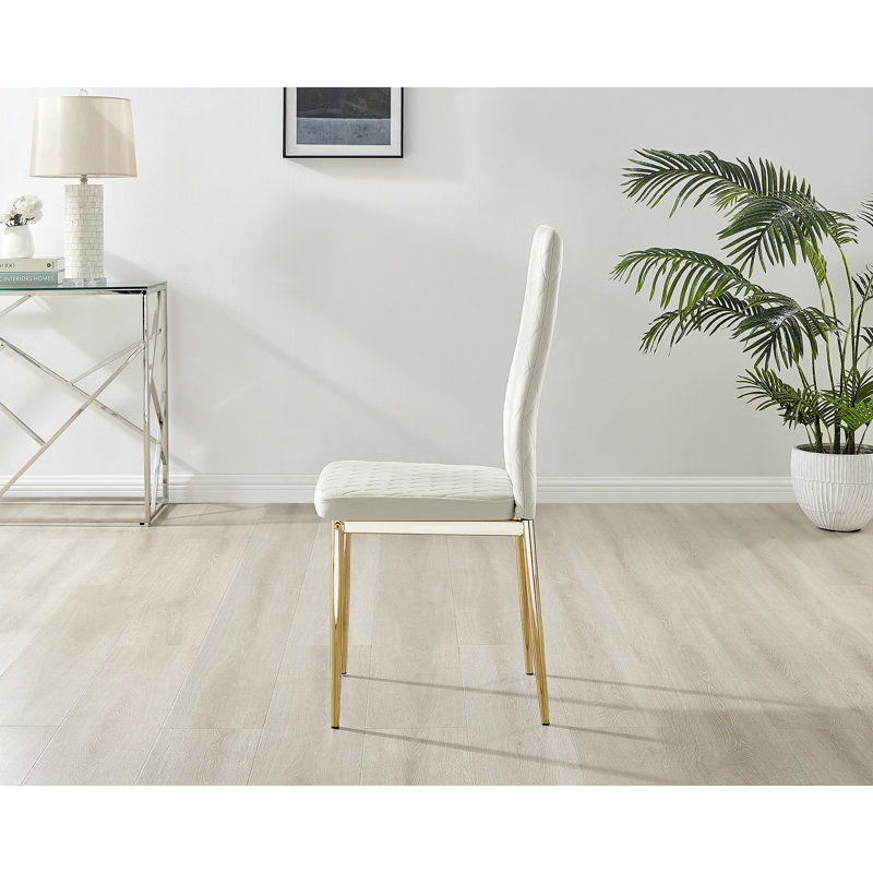 Keensburg Luxury Velvet Modern Tall Back Dining Chairs with Metal Legs & Diamond Stitching, Cream, Gold, 4