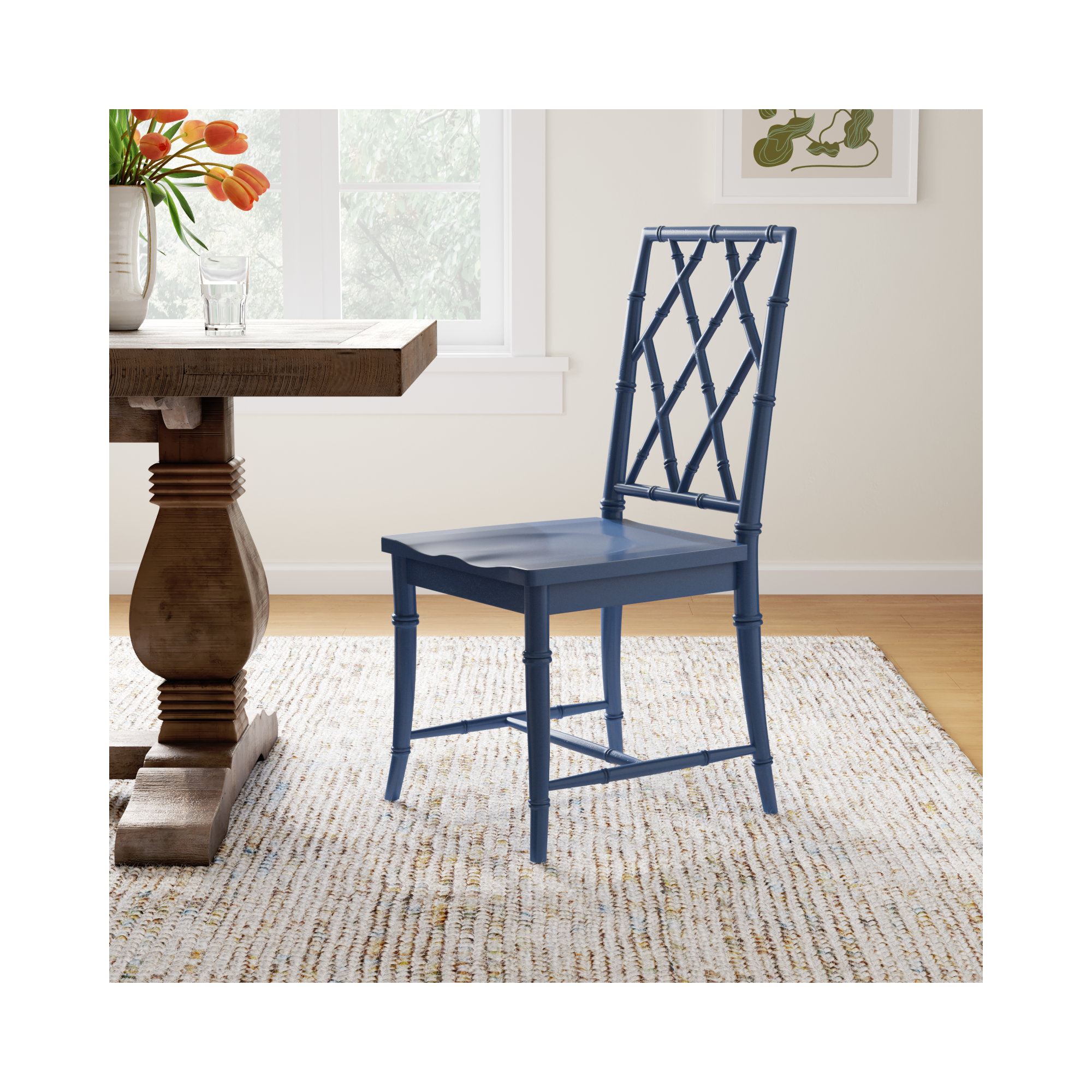 Janae Cross Back Side Chair, Navy Blue