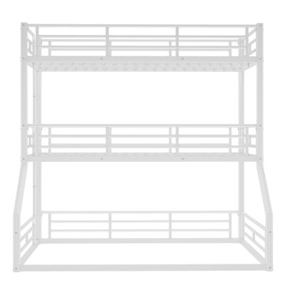 Twin Over Twin Over Full Metal Triple Bunk Bed, Heavy-duty Bunk Bed Frame With Safety Guardrails & Noise-reduced Design, White