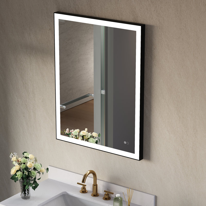 Miroir de salle de bain à DEL Edlun, 36 po x 28 po, Noir mat