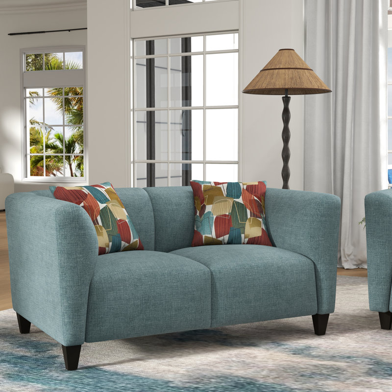  Carney Upholstered Stationary Loveseat, Yellow, Blue