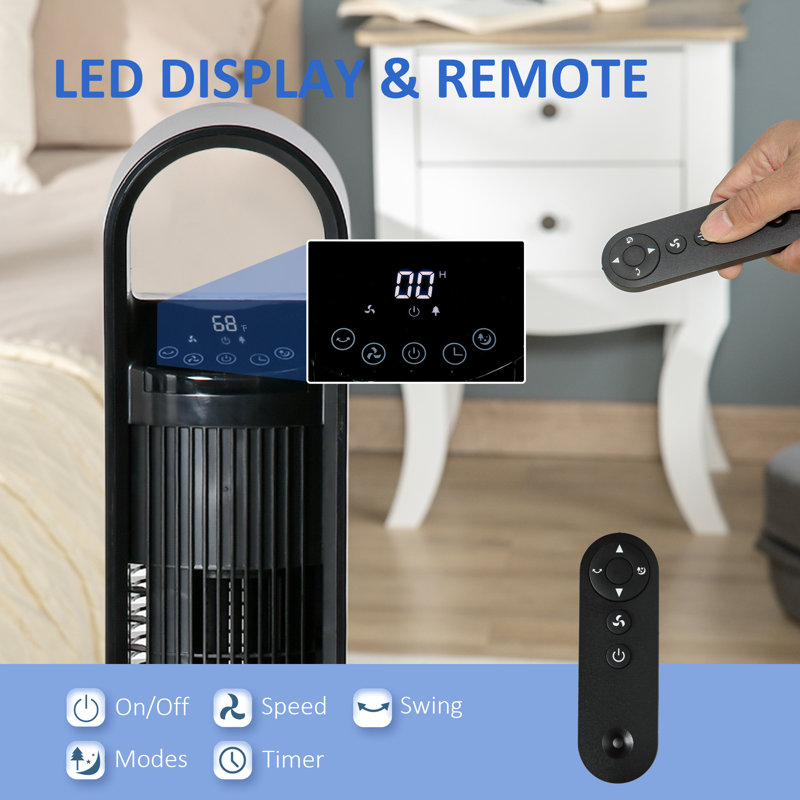 HOMCOM Freestanding Tower Fan Cooling For Bedroom With Oscillating, 3 Speed, 12H Timer, LED Sensor Panel, Remote Controller, Black