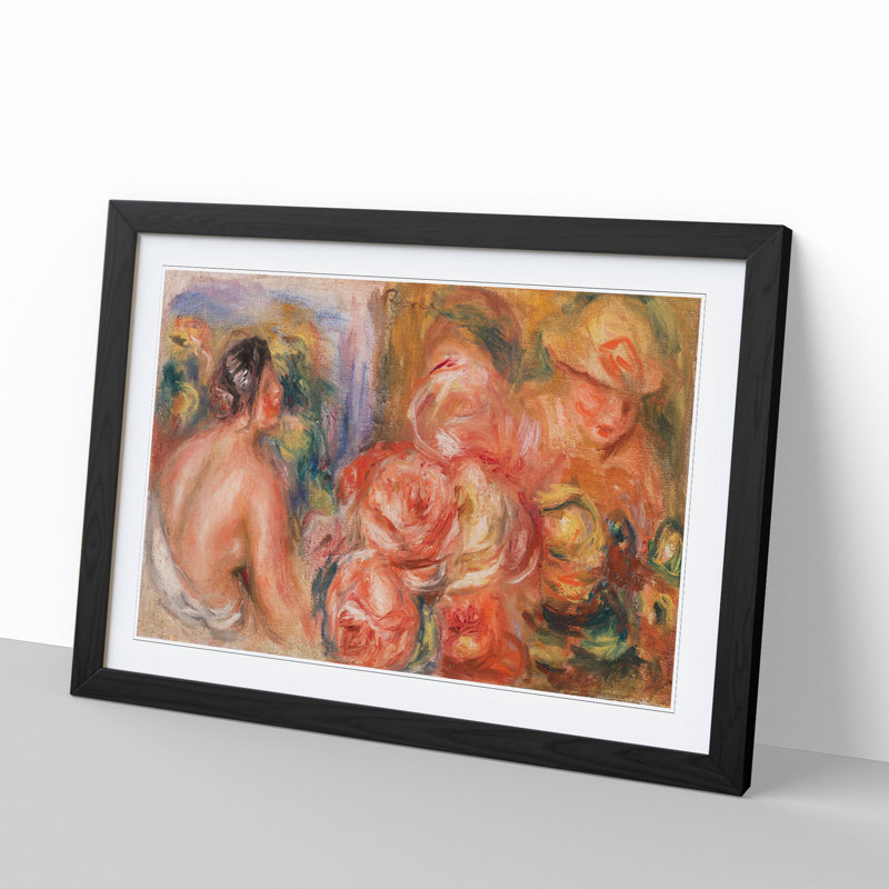 Roses and Nude Woman by Pierre-Auguste Renoir - Picture Frame Painting, 48cm H x 65cm W x 2cm D, Black Framed