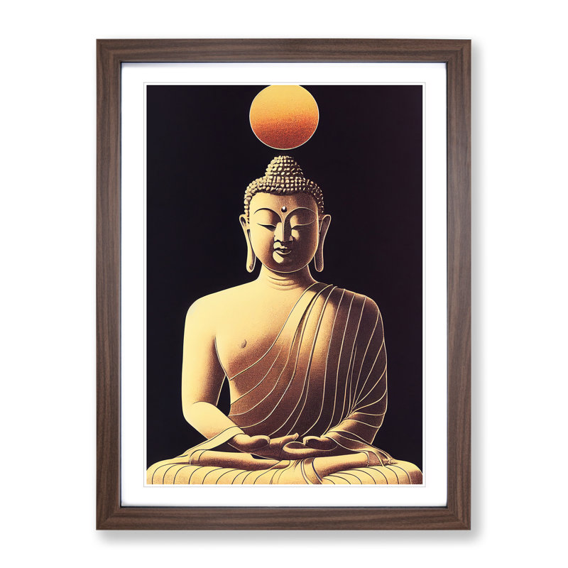 Buddha Under the Sun - Wall Art, 36cm H x 27cm W x 2cm D, Walnut Framed, White