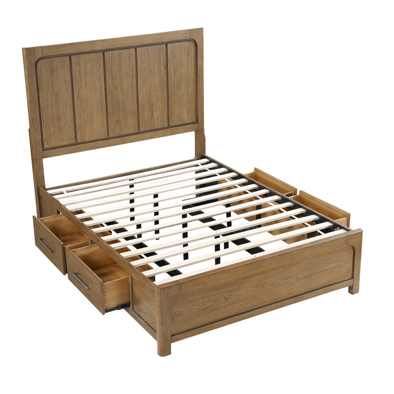 Skyee Platform Bed with 4 Side Rail Storage Drawers, Queen