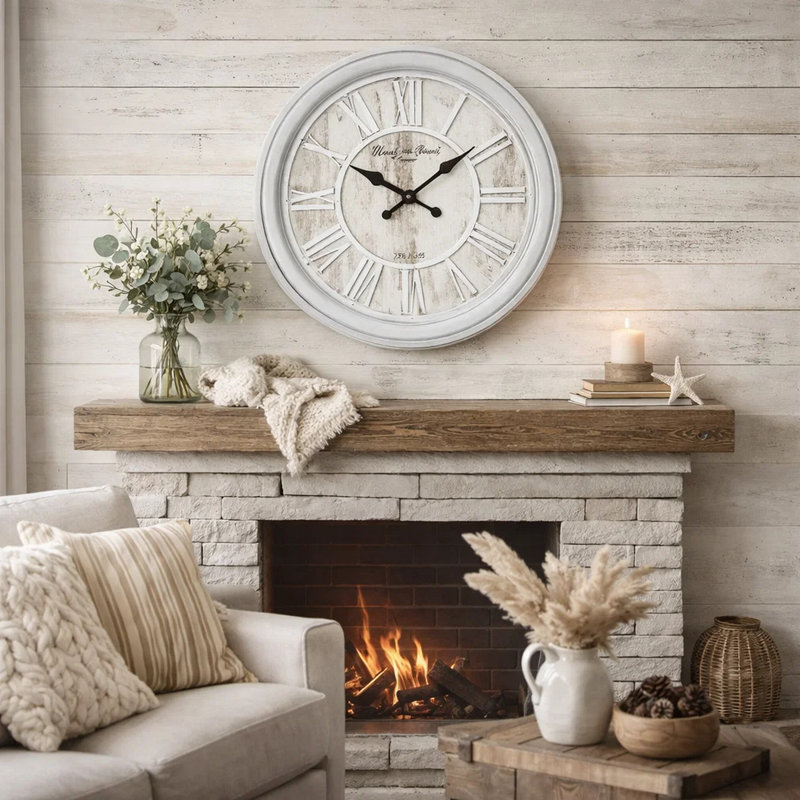 Horloge murale, cadre rond gris rustique de 20 pouces et chiffres romains