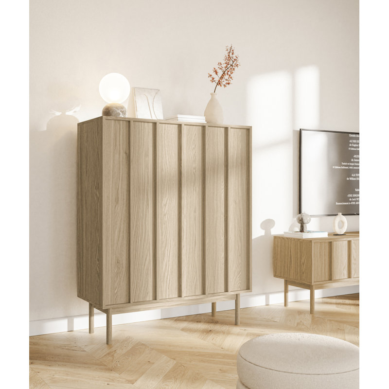 High Two-Door Oiled Oak Chest of Drawers