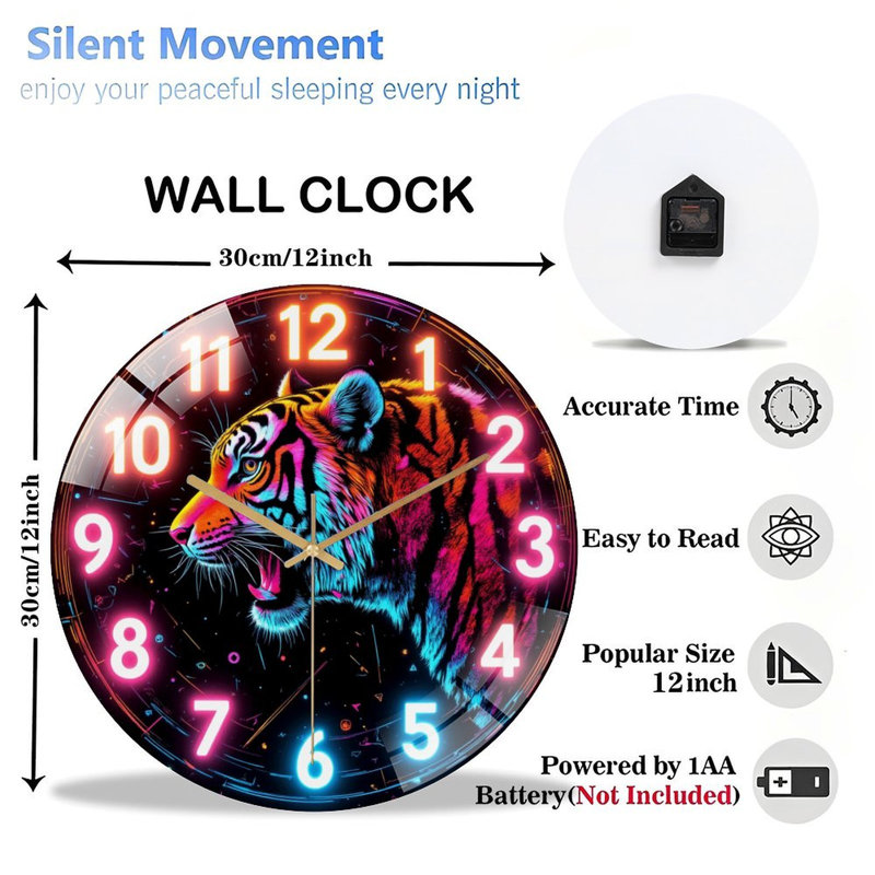 Horloge murale colorée avec lumières néon - horloge murale 12 po