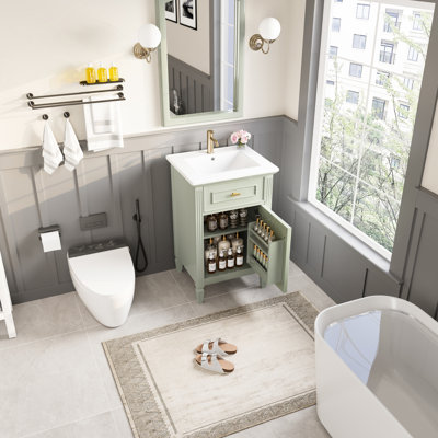Meuble-lavabo de 20 po avec lavabo, pieds en bois véritable, métal doré et conception moderne pour les petites salles d'eau