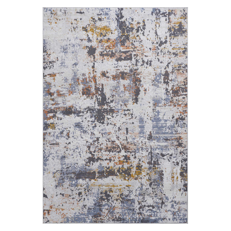 5X7 Ivory/Blue /Abstract Non-Shedding Living Room Bedroom Dining Home Office Stylish And Stain Resistant Area Rug