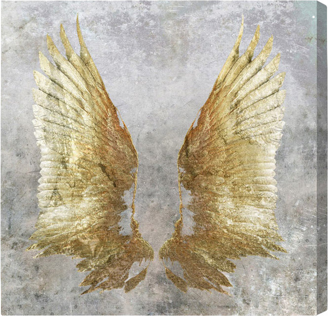 Golden Wings Print on Canvas with Gray Background, 40" x 40"