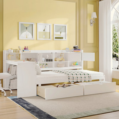 Wooden L-Shape Storage Daybed with Drawers