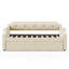 Lit de jour rembourré avec lit gigogne, support en lattes de bois, canapé-lit à structure rembourrée, simple, beige-1269191702