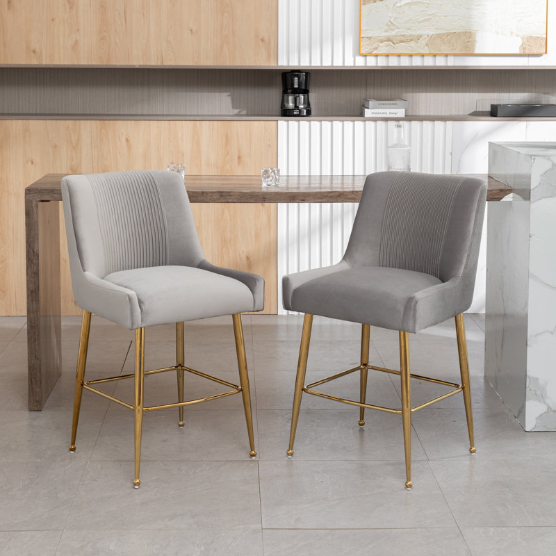 Elian Upholstered Velvet Bar Stool, Gray