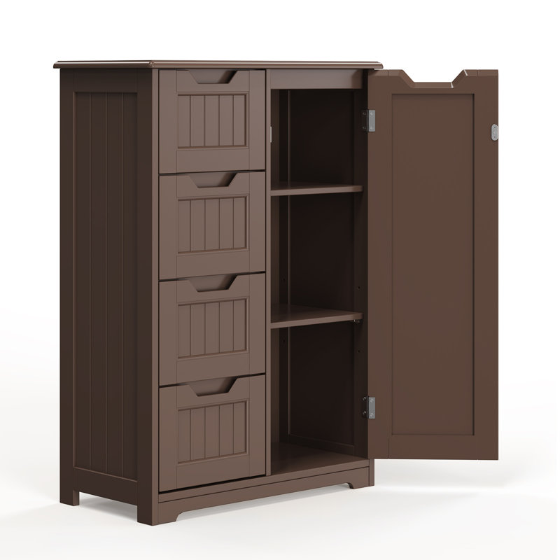 Coster Freestanding Bathroom Cabinet, Linen Cabinet with 4 Drawer and 1 Door, Dark Brown, Dark Brown