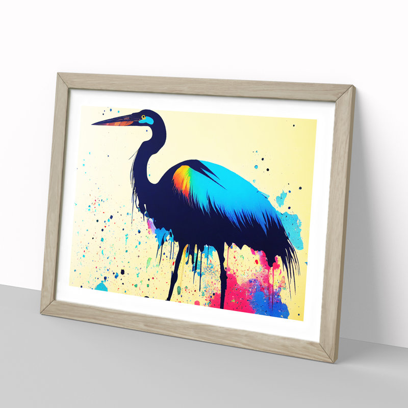 Heron Bird Splash Vol.3 Abstract - Single Picture Frame Painting, 46cm H x 64cm W x 2cm D, Oak