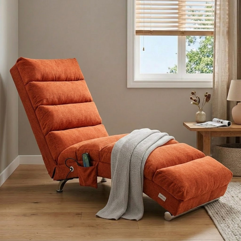 Chaise longue rembourrée simple et confortable Jameer avec pieds en métal et poches de rangement pour les chambres et les salons