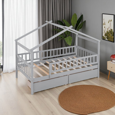 Lit simple en bois avec deux tiroirs