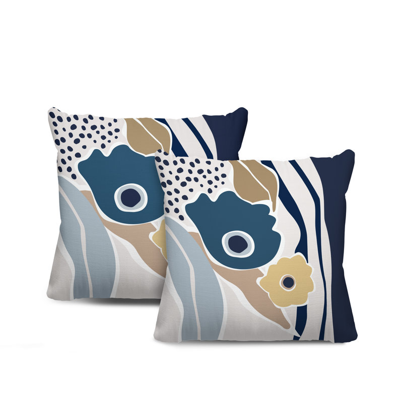 Jeté carré en polyester / mélange de polyester intérieur / extérieur, Bleu / bleu marine / beige, L 17 po x H 17 po