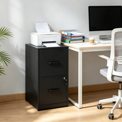 Classeur verrouillable à 2 tiroirs en métal, classeur vertical en acier sous le bureau avec ensemble anti-basculement et rails de suspension réglables - Rangement robuste pour dossiers de format lettre / légal, noir