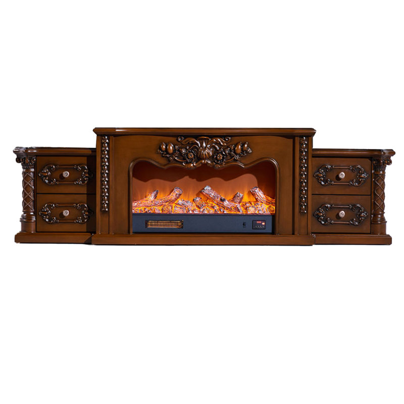 European-style solid wood carved and gilded fireplace, Brown