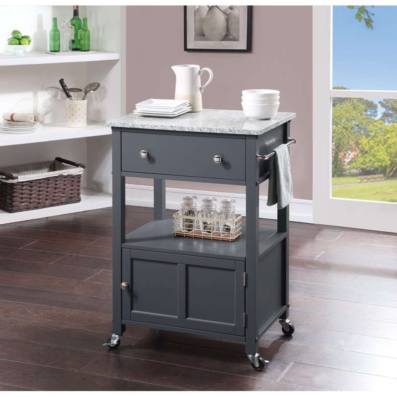 Suell Granite Top Kitchen Cart, Gray