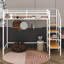 Lit mezzanine simple avec escalier et rangement, structure de lit mezzanine en métal avec tablette de rangement supérieure et escalier de rangement latéral-1983871723