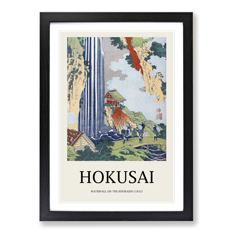 The Waterfall in Ono on the Kisokai Road by Katsushika Hokusai - Picture Frame Painting, Black Framed
