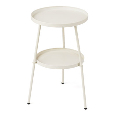 Round 2 Tier Patio Small Side Table, Metal Coffee Table For Indoor Outdoor, White by Latitude Run