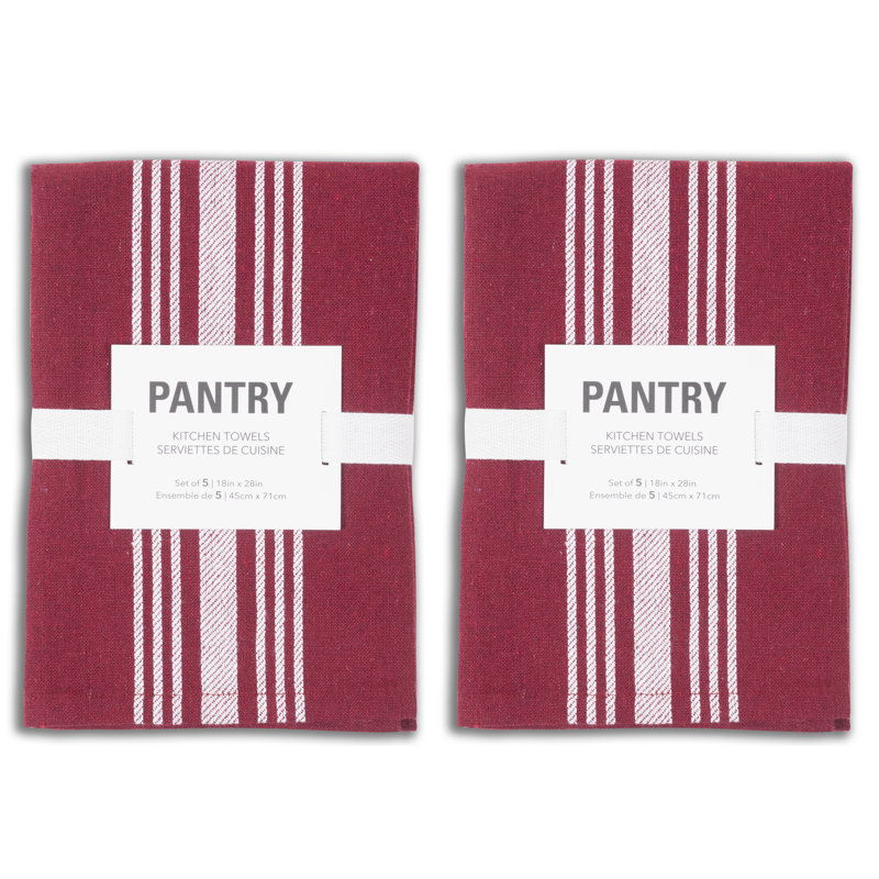 Cotton Stripe Jacquard Tea Towel Kitchen Towel, Oxblood