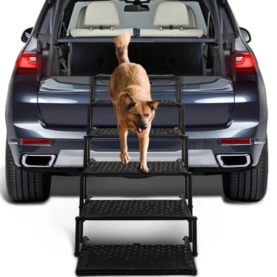 Escaliers de chien pliables réglables - Marches en acier inoxydable pour les voitures, les camions et les VUS - Supporte les chiens de taille moyenne et grande - Aide aux déplacements et aux escaliers