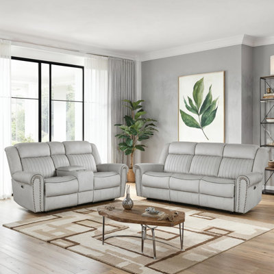 Cappella Transitional Microfiber Power Reclining 2-Piece Living Room Set with Classic Nailhead Trim, Manual Recline & Pocket Coils