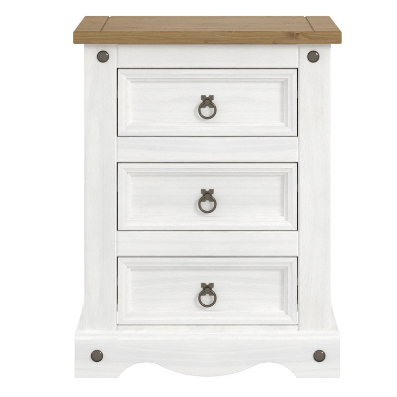 Mauldin 3 Drawer Bedside Table, White