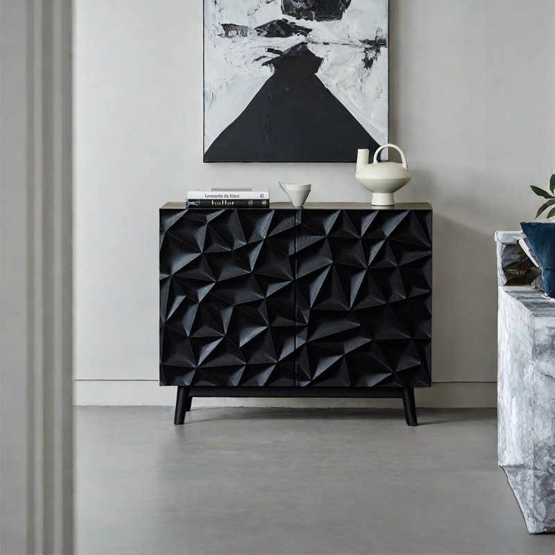 Armoire en chêne noir mat avec poignées rainurées