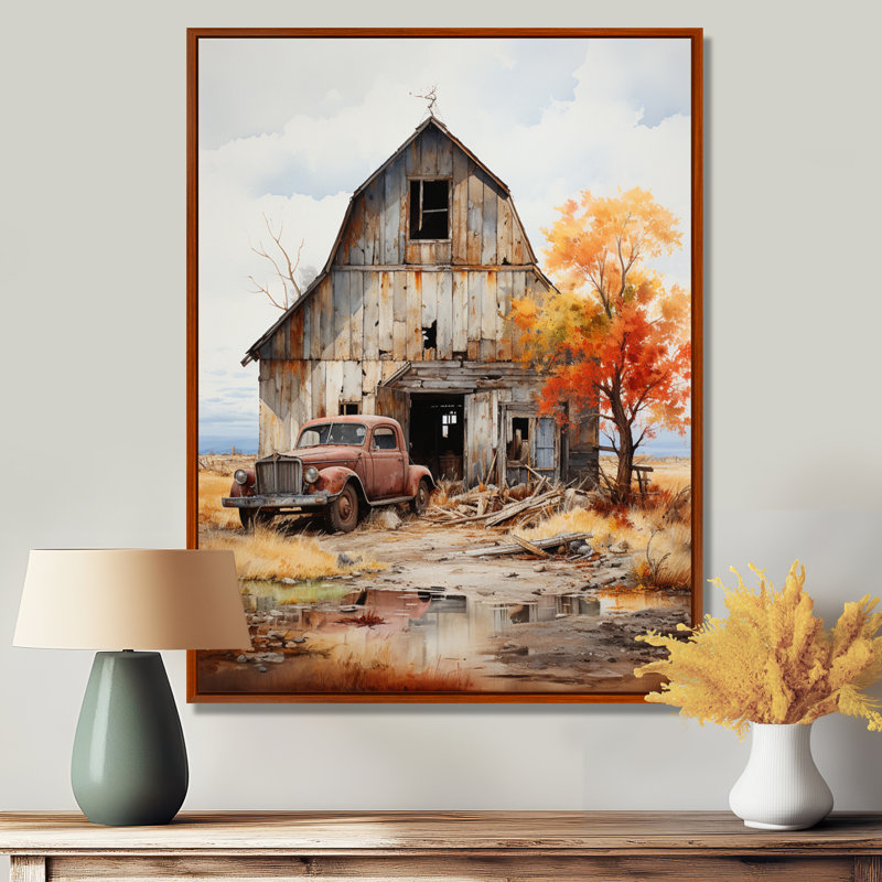 Aswini Barns Rustic Charm IX - Art mural de grange pour le salon, H 32 po x l 16 po x P 1 po, Cadre flottant brun