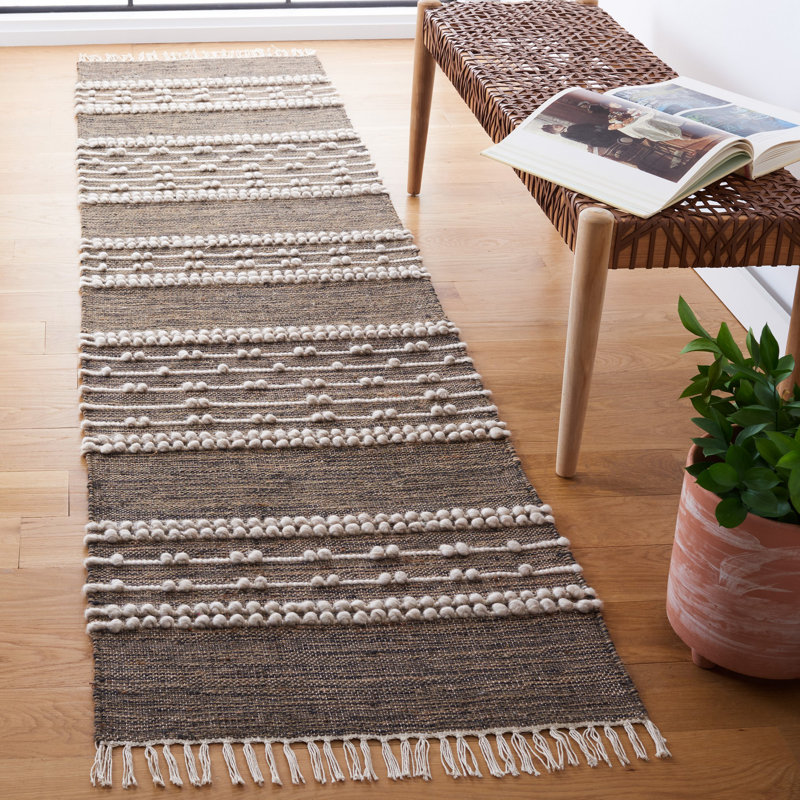 Tapis rayé en jute / laine Malsbury, Tapis de couloir 2 pi 3 po x 9 pi
