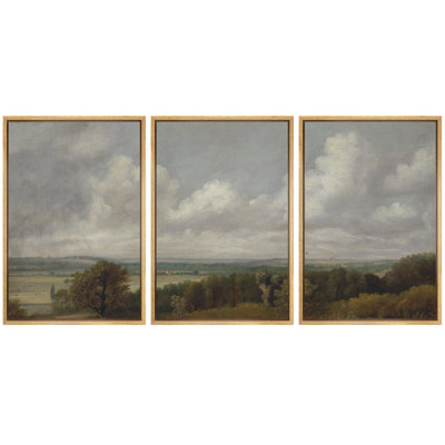 Rural Landscape " Countryside Serenity Classic Pastoral Nature Landscape Illustrations Modern Art Decor Rustic " 3 Piece Art Print