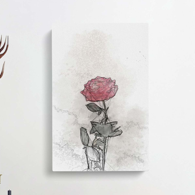 Climbing Pink Rose in Abstract - Wrapped Canvas, 60cm H x 40cm W x 3cm D