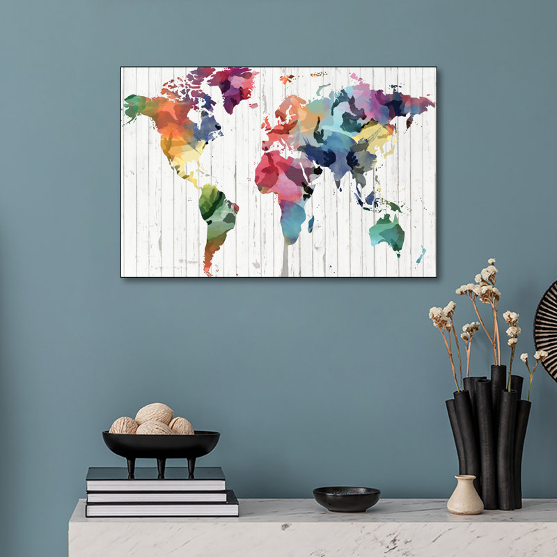Steelpix Metal Canvas -  Wood Watercolor World Map By 5by5collective Wall Art Print