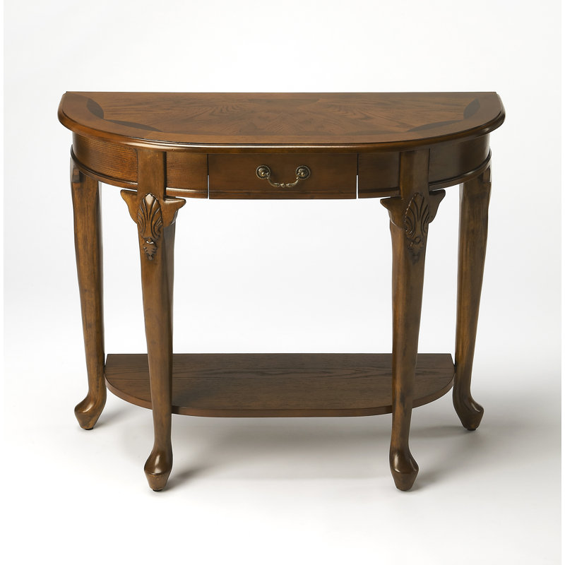 36" Demilune Wood Console Table with Storage, Brown
