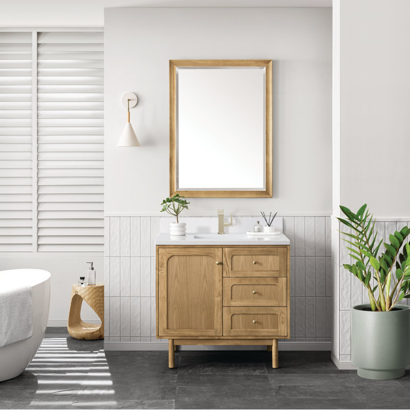 Laurent 36'' W Single Vanity, Single-Hole, White Zeus, Light Natural Oak