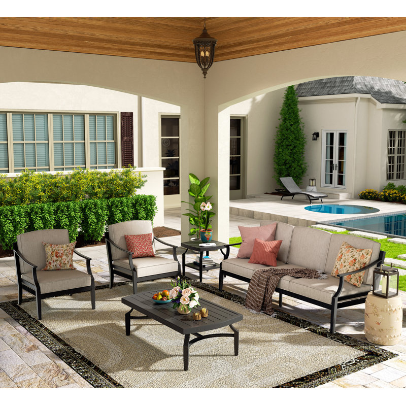 Ensemble de conversation pour canapé de patio en aluminium Tamarin pour 5 personnes avec coussins Sunbrella®