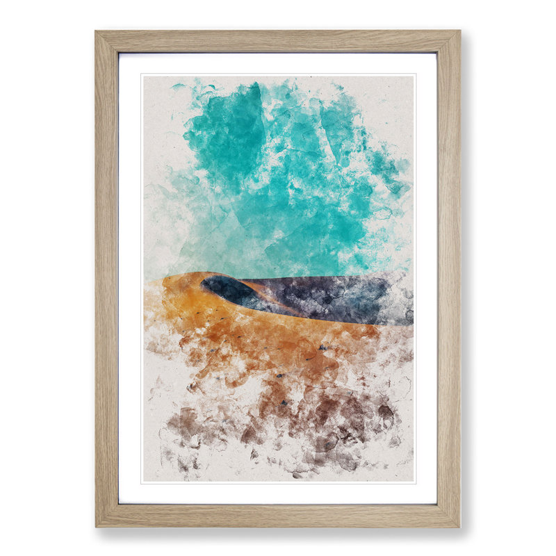 San Dune in The Atacama Desert in Chile Watercolour - Picture Frame Graphic Art, Oak, 65cm H x 48cm W x 2cm D