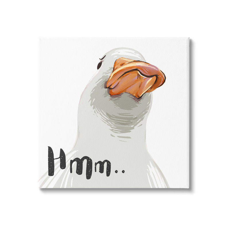 Funny Duck Thinking Face Canvas Art in White and Orange