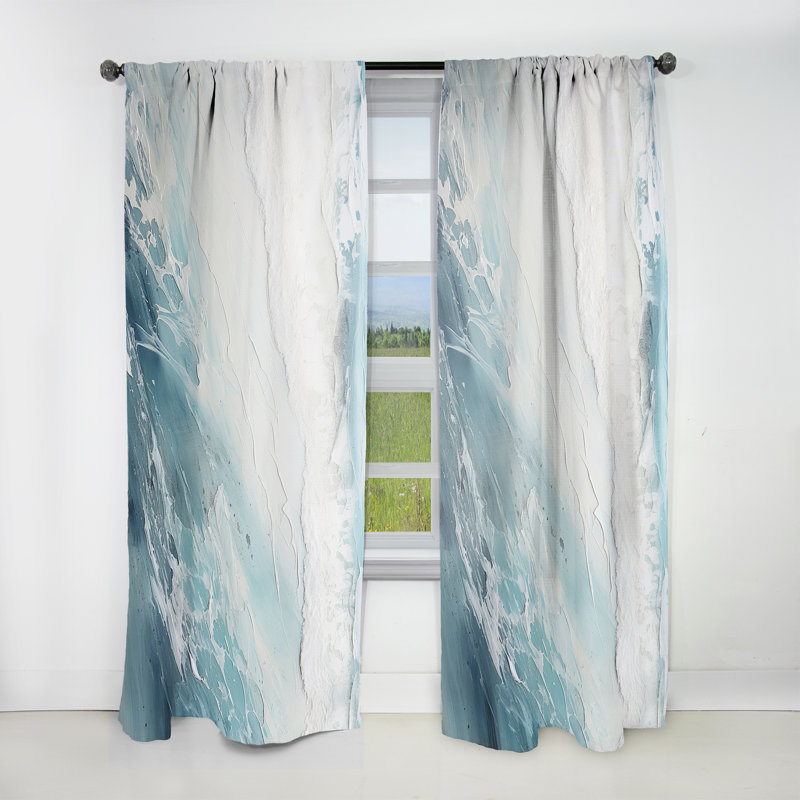 Soft Color Minimal Beach Wave I - Nautical Velvet Curtain - Room Darkening - 1 panel, 52" W x 120" L
