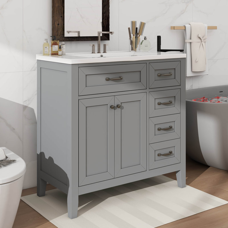 Meuble-lavabo simple 36 po avec tiroirs pratiques, Gris