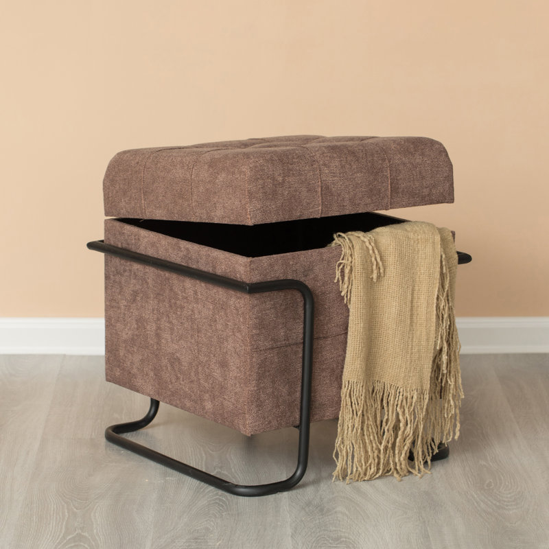 Millie Upholstered Ottoman, Brown Polyester Blend