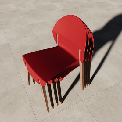Ensemble de 4 chaises cramoisies, siège intérieur en polypropylène de qualité industrielle, pieds en chêne finis à la main, conception ergonomique adaptée au corps, ensemble rouge pour salle à manger et salon, plancher renforcé