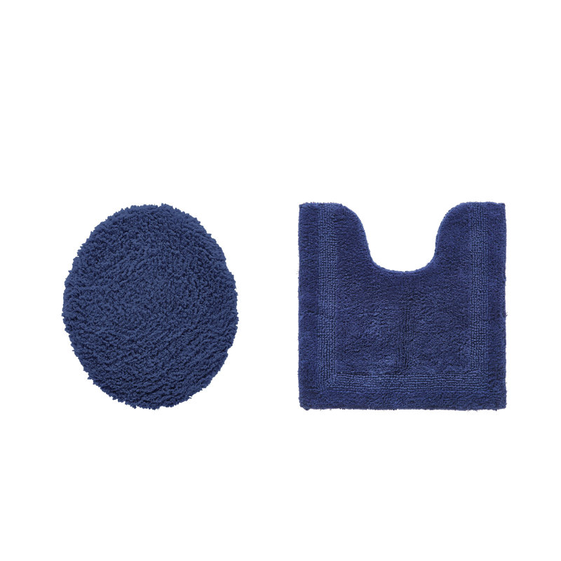 Lux Premium 100% Cotton 2370 GSM 2-Piece Bath Rug Set, Ultra Soft Super Absorbent Reversible Tufted Bathroom Mats, Machine Washable, OEKO-TEX® Certified Bath Rugs for Bathroom, Shower & Tub, Navy